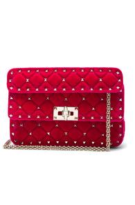 Valentino Small Velvet Rockstud Spike Shoulder Bag In Pink