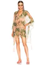 Adriana Degreas Toucan Kaftan In Pink,floral,animal Print