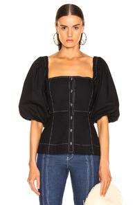 Ganni Cotton Poplin Top In Black