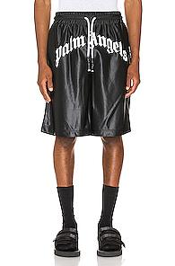 Palm Angels Logo Mesh Shorts In Black
