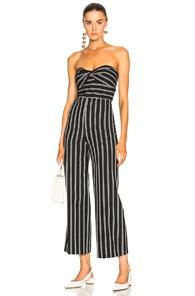 Veronica Beard Cypress Jumpsuit In Black,stripes
