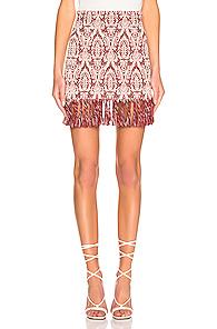 Chloe Print Fringe Skirt In Abstract,red