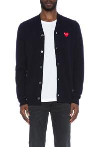 Comme Des Garcons Play Lambswool Cardigan With Red Emblem In Blue