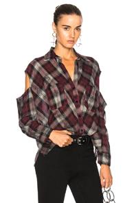 Enza Costa Boxy Top In Checkered & Plaid,gray,red