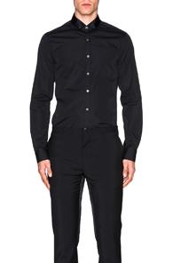 Lanvin Signature Slim Ribbon Collar Shirt In Black