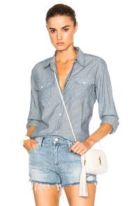 Nili Lotan Military Chambray Top In Blue,stripes