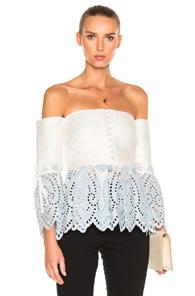 Self-portrait Off Shoulder Broderie Top In Blue,white