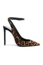 Saint Laurent Leopard Print Calf Hair Zoe Slingback Pumps In Brown,animal Print