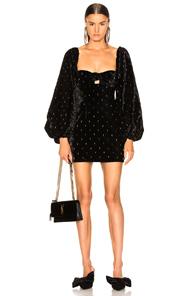 Attico Delicia Embroidered Velvet Mini Dress In Black