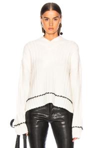 Helmut Lang Brushed V Neck Sweater In White