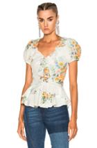 Alexander Mcqueen Printed Ruffle Blouse In Blue,green,floral,orange,white