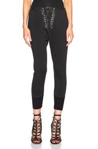 Unravel Lace Front Cotton & Leather Sweatpants In Black