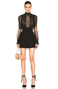 Self-portrait Balloon Sleeve A Line Mini Dress In Black