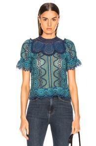 Sea Lola Lace Puff Sleeve Top In Blue,green