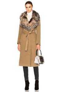 Yves Salomon Fox Fur Collar Cashmere Coat In Neutrals