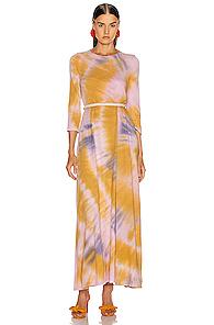 Raquel Allegra 3/4 Sleeve Drama Maxi Dress In Ombre & Tie Dye,pink,yellow