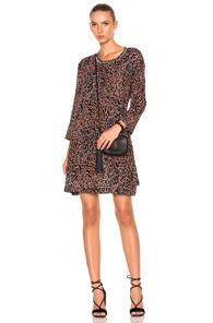 Raquel Allegra Long Sleeve Bell Dress In Animal Print,black,orange