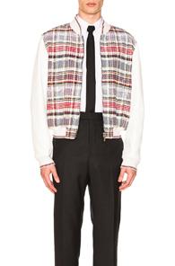 Thom Browne Zip Up Madras Varsity Jacket In Checkered & Plaid,green,red,white