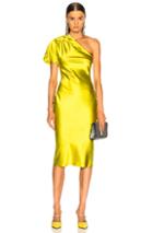 Fleur Du Mal One Shoulder Bias Slip In Green,yellow