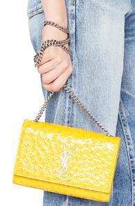 Saint Laurent Small Ostrich Embossed Monogramme Kate Chain Bag In Yellow