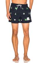 Thom Browne Fun Mix Icon Embroidered Swim Trunks In Blue