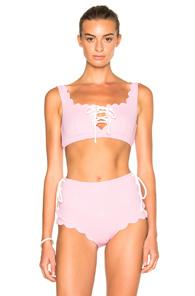 Marysia Swim Fwrd Exclusive Palm Springs Lace Up Bikini Top In Metallics,pink