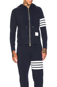 Thom Browne Distressed 4 Bar Stripe Hoodie In Blue