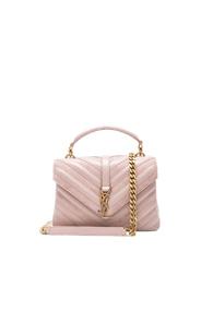 Saint Laurent Medium Leather & Suede Patchwork Monogramme College Bag In Pink