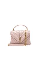Saint Laurent Medium Leather & Suede Patchwork Monogramme College Bag In Pink