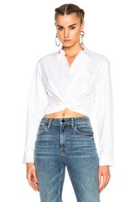 T By Alexander Wang Cotton Twill Twist Front Long Sleeve Shirt In White