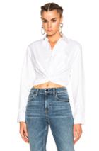T By Alexander Wang Cotton Twill Twist Front Long Sleeve Shirt In White