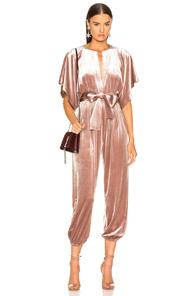 Norma Kamali Rectangle Velvet Jog Jumpsuit In Pink