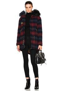 Mr & Mrs Italy Midi Parka Jacket In Blue,checkered & Plaid,red