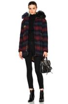 Mr & Mrs Italy Midi Parka Jacket In Blue,checkered & Plaid,red
