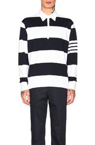 Thom Browne Oversized 4 Bar Rugby Polo In Blue,stripes,white