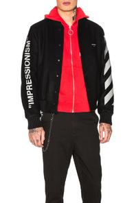 Off-white Diagonal Green Man Varsity Jacket In Black & Green