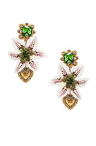 Dolce & Gabbana Crystal Lily Embellished Dg Heart Earrings In Floral,metallic