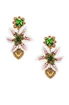 Dolce & Gabbana Crystal Lily Embellished Dg Heart Earrings In Floral,metallic
