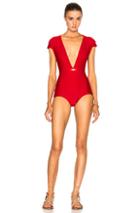 Adriana Degreas Lips V Neck Swimsuit In Red