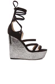 Tamara Mellon Yosemite Suede Wedge Sandals In Black,metallics