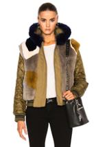 Army By Yves Salomon Reversible Bomber With Rabbit & Fox Fur In Green