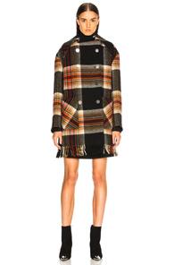 Calvin Klein 205w39nyc Double Breasted Plaid Blanket Coat In Black,plaid,red