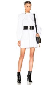 Alexander Mcqueen Popeline Gathered Sleeve Dress In White