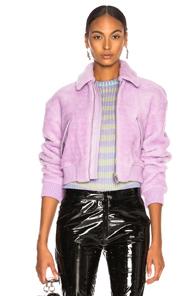 Tibi Faux Shearling Gus Cropped Jacket In Purple