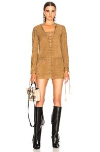 Saint Laurent Suede Lace Up Mini Dress In Brown,neutrals