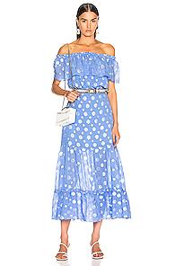 Rixo Queenie Dress In Blue,polka Dots