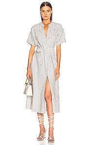 Frame Button Up Wrap Dress In Gray,stripes,white
