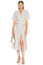 Frame Button Up Wrap Dress In Gray,stripes,white