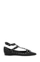 Valentino Noir Leather Studded Cage Flats In Black