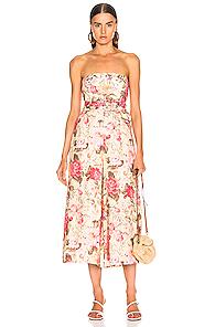 Zimmermann Honour Strapless Jumpsuit In Floral,neutral,pink